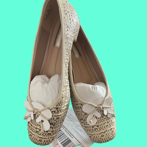 Franco Sarto Beige Woven Ballet Flats with Bow Detail - Picture 4 of 8